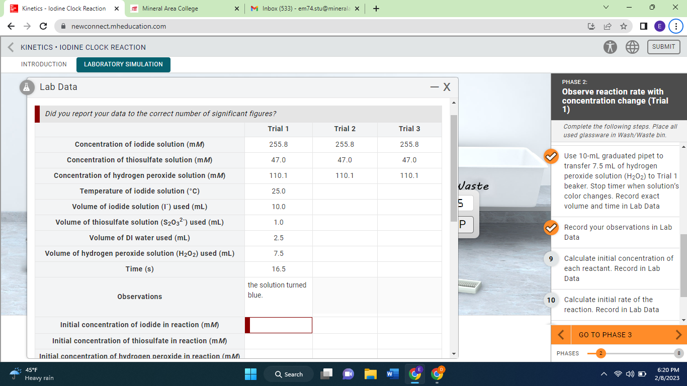  using the info provided how do i find the initial concentrations