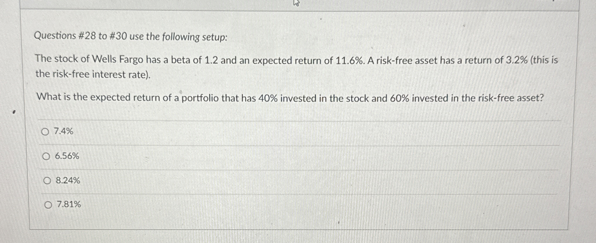  Questions #28 to #30 use the following setup: The stock of