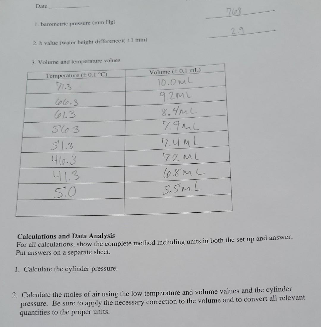  please help with bottom question number 2 Date 768 1. barometric