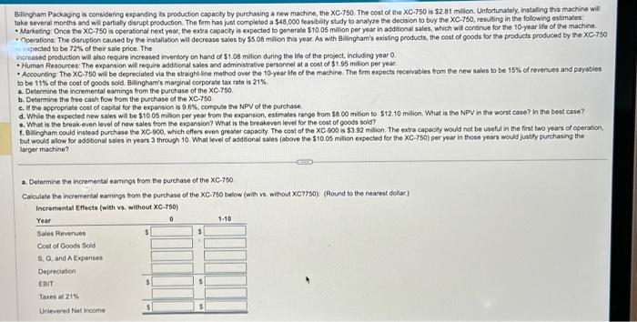 Please answer A-F thank you so much Blingham Packaging is considering expanding