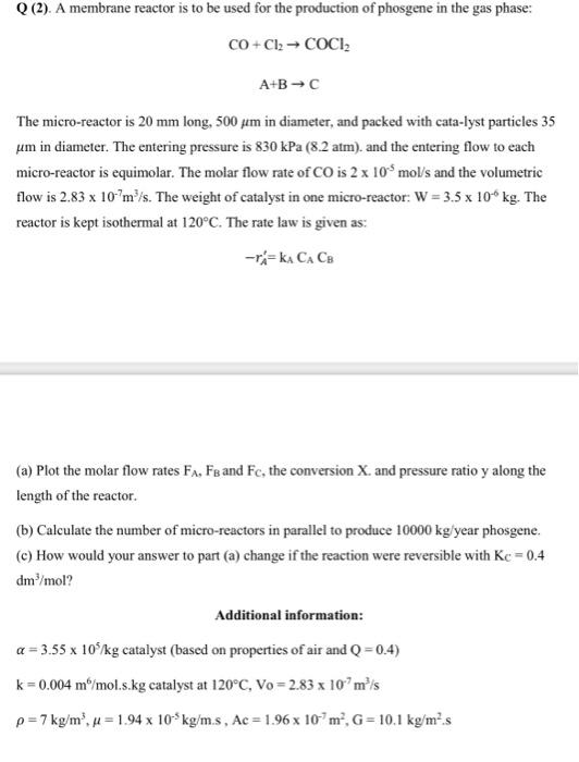 please use POLYMATH onlyjust write the proper code CO+Cl2A+BCOCl2C The micro-reactor is