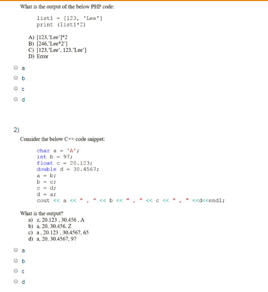 What is the output of the below PHP code ist 123,
