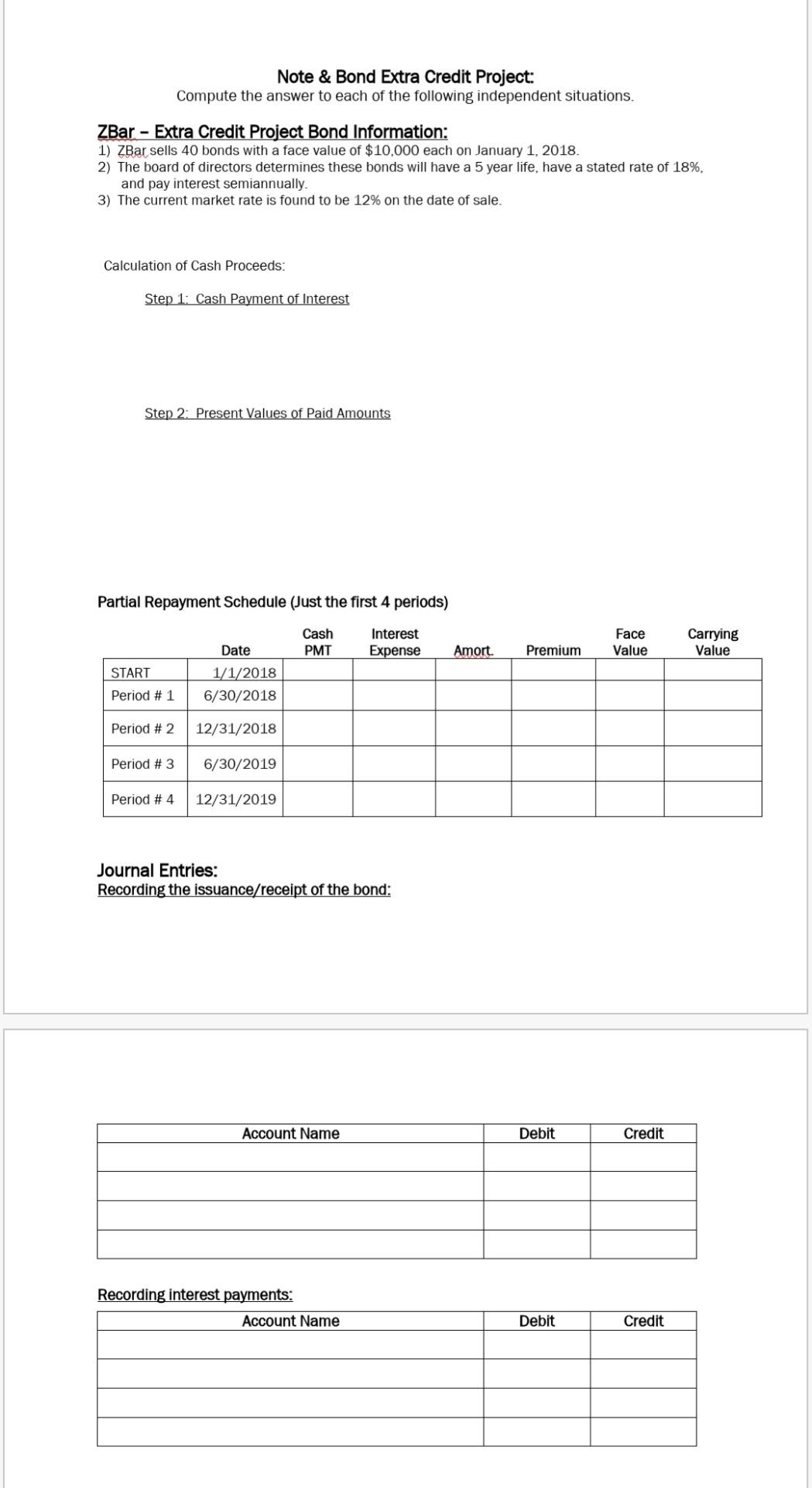 Note & Bond Extra Credit Project: Compute the answer to each