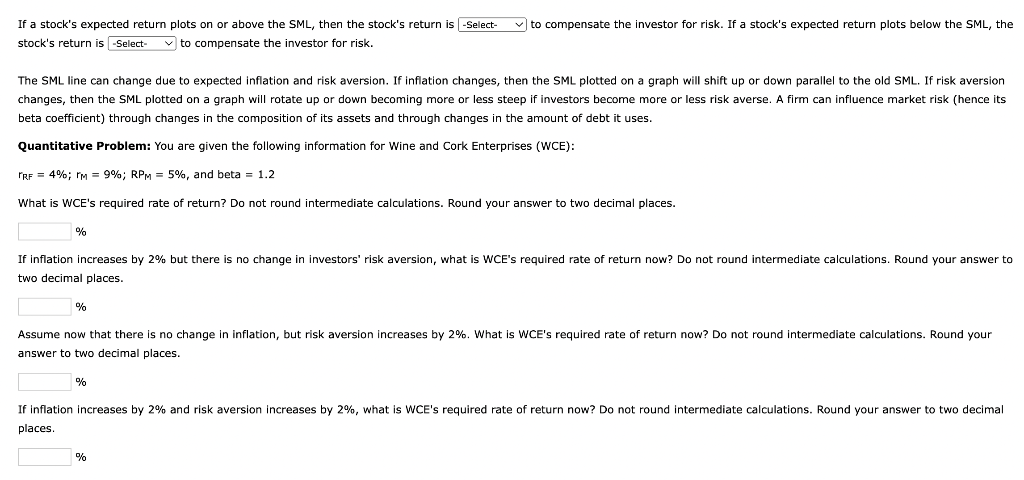  If a stock's expected return plots on or above the SML,