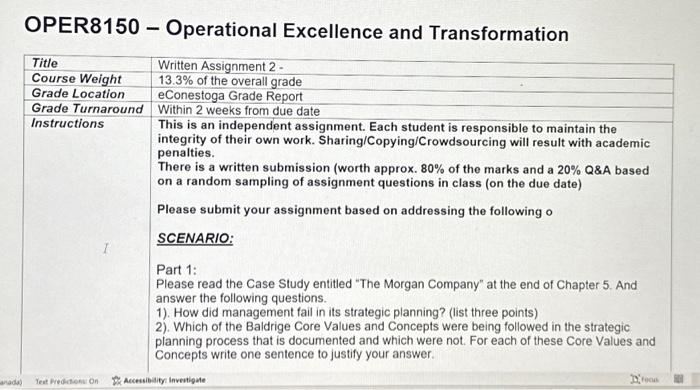  anada) OPER8150 - Operational Excellence and Transformation Written Assignment 2 -
