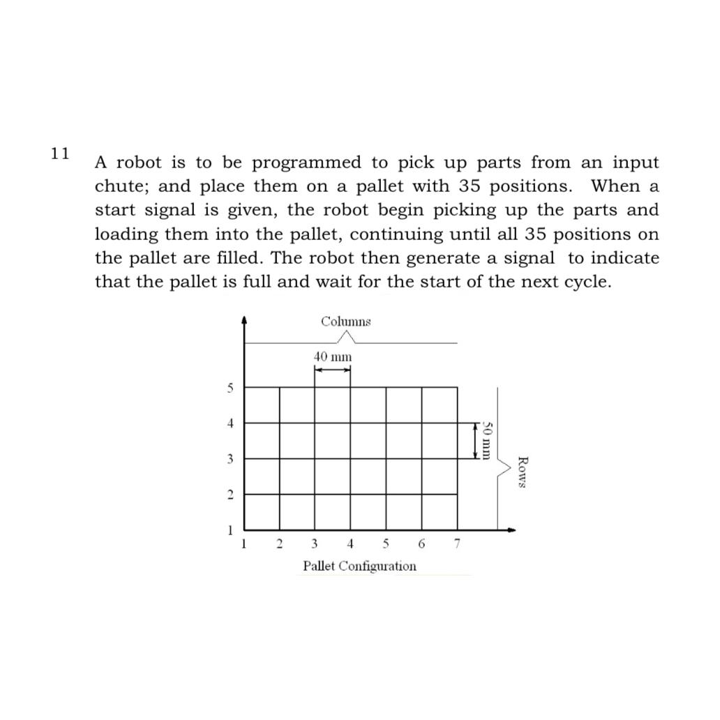  11 A robot is to be programmed to pick up parts
