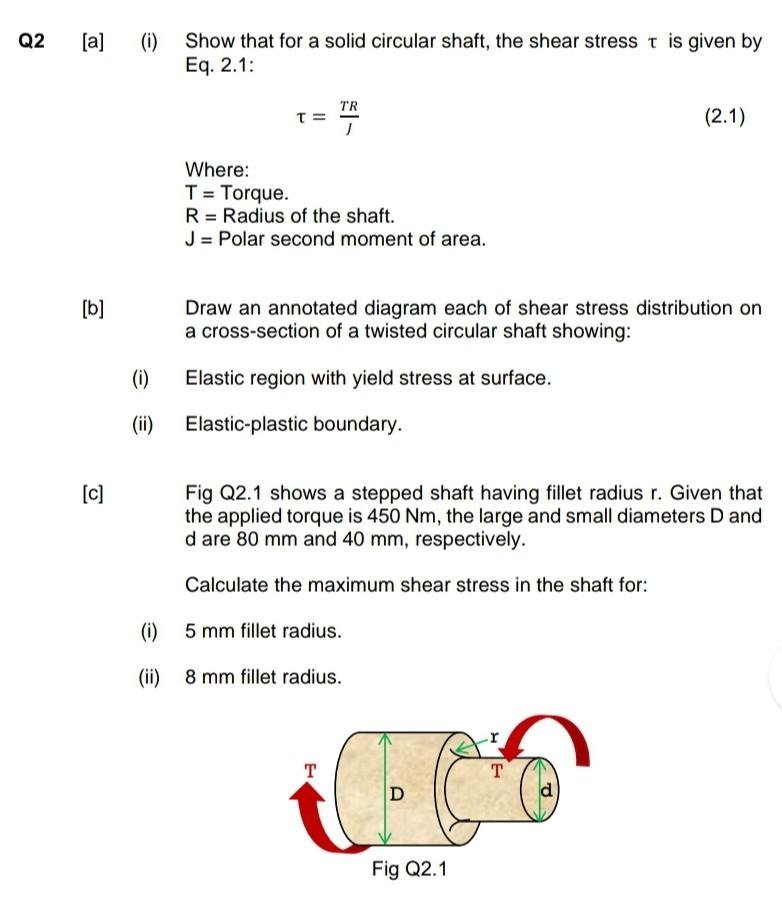  [a] (i) Show that for a solid circular shaft, the shear