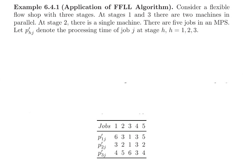  Example 6.4.1 (Application of FFLL Algorithm). Consider a flexible flow shop