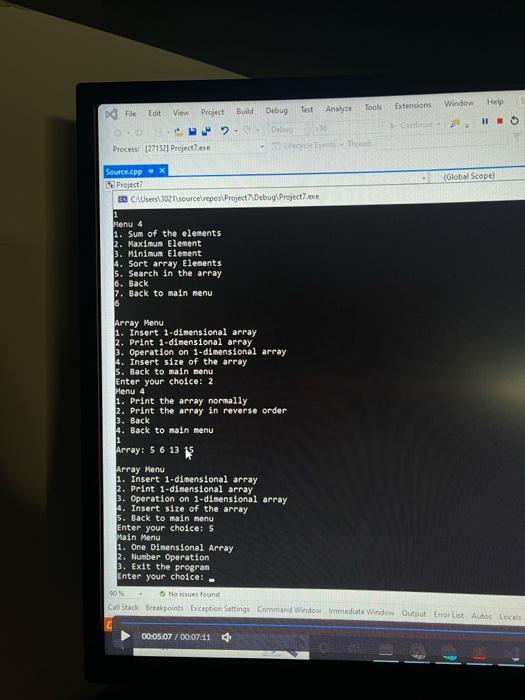 2 parts for this question. Main Menu 1. One Olmenstonal Array 2.
