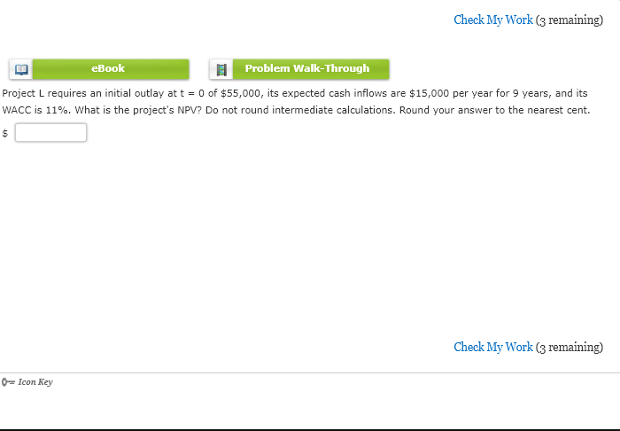 11 Check My Work (3 remaining) eBook Problem Walk-Through Project L
