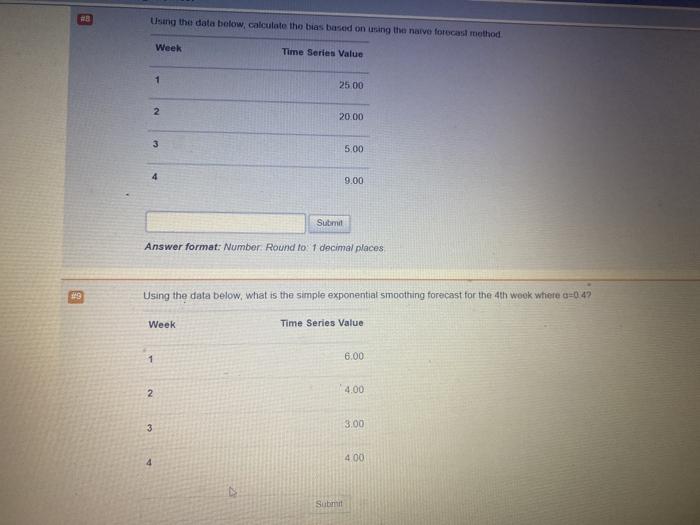  Using the data below, calculate the bias based on using the