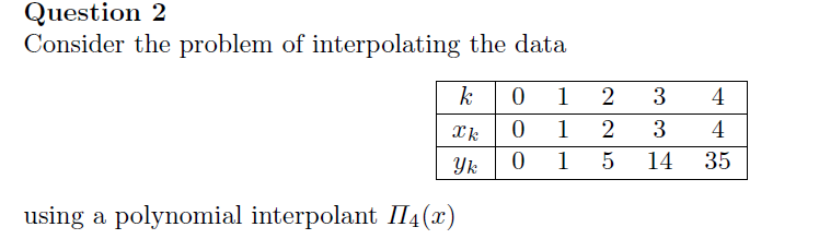 Question 2 Consider the problem of interpolating the data T0 1
