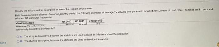  Classily the study as either descriptive or inferential Explain your answer