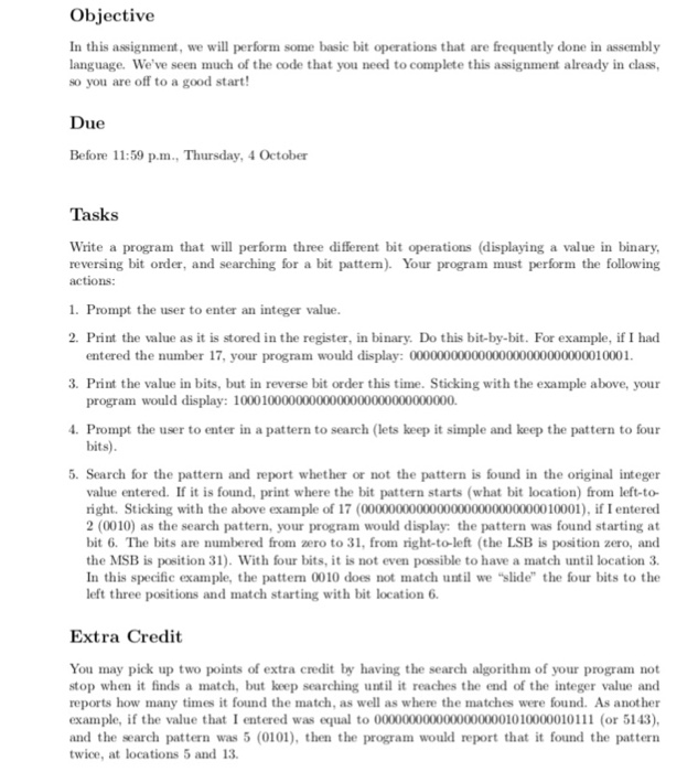  Assembler. Debiam-NASM Objective In this assignment, we will perform some basic