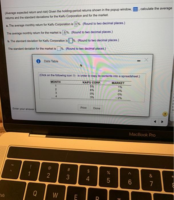  calculate the average (Average expected return and risk) Given the holding-period