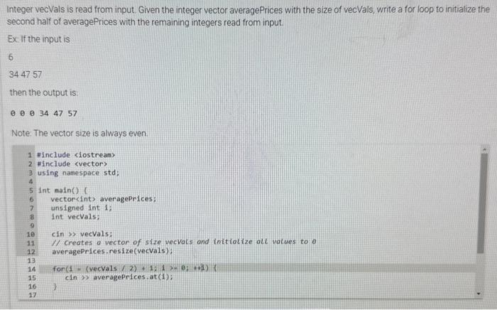 C++ Integer vecvals is read from input. Given the integer vector averagePrices