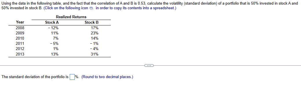 Using the data in the following table, and the fact that