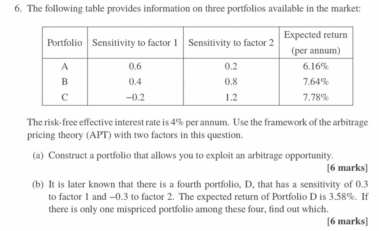 how to answer part (b) 6. The following table provides information on