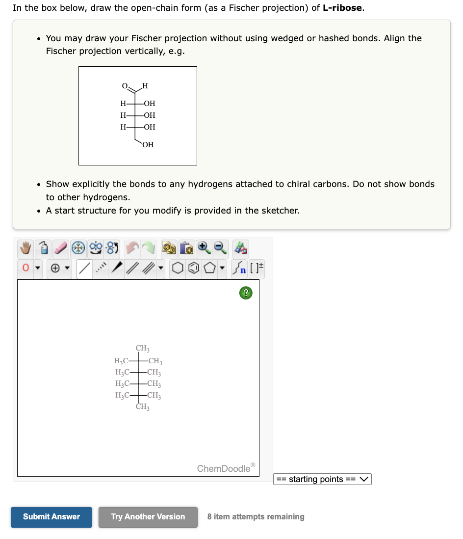 - You may draw your Fischer projection without using wedged or