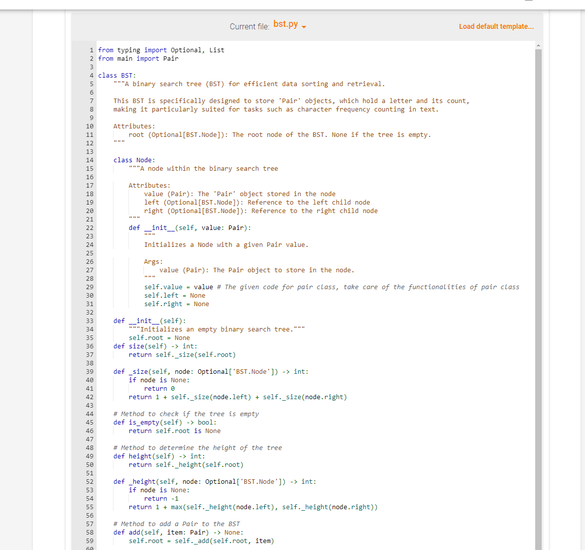 class Pair: '.' Encapsulate letter, count pair as a single entity. Realtional