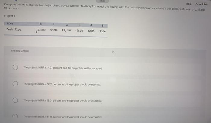  Help Save & Exit Compute the statistic tor Project and advise