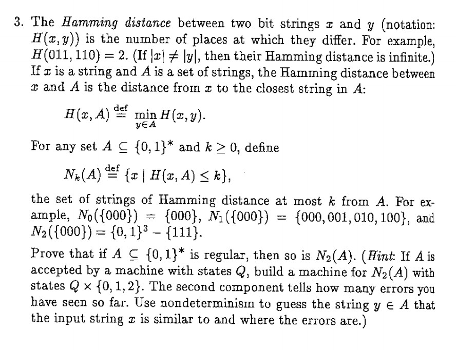 The Hamming distance between two bit strings x and y (notation: