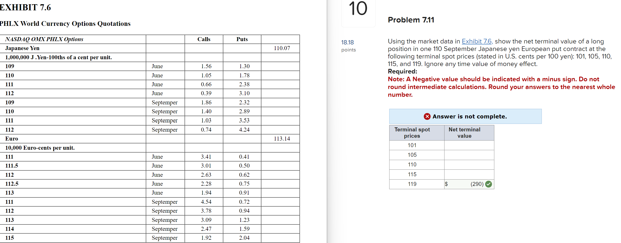  Using the market data in Exhibit 7.6, show the net terminal