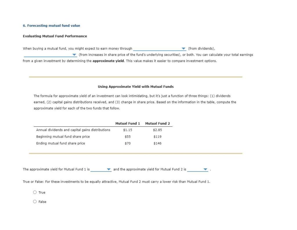  6. Forecasting mutual fund value Evaluating Mutual Fund Performance When buying