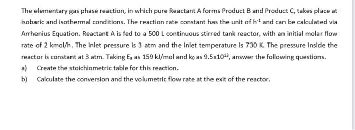  The elementary gas phase reaction, in which pure Reactant A forms