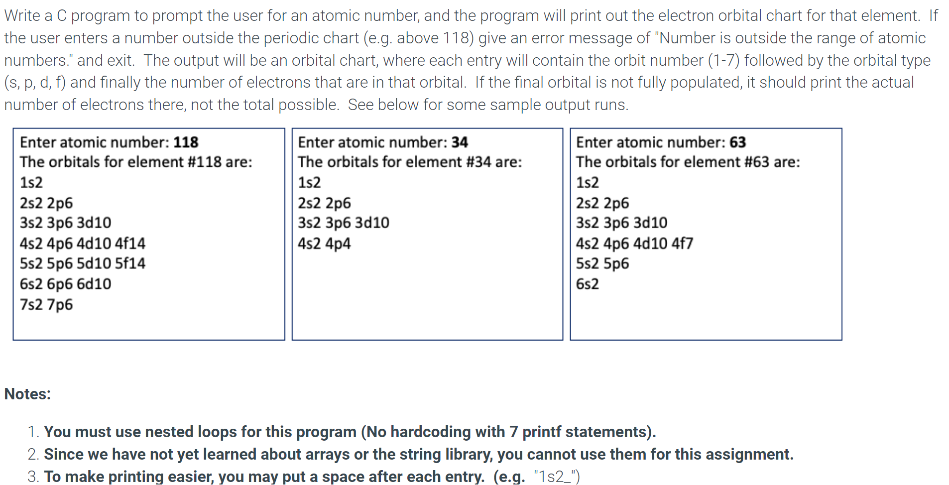  use nested loops for this program no arrays or the string