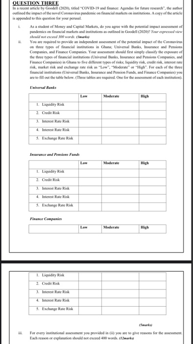  i QUESTION THREE In a recent article by Goodell (2000), titled