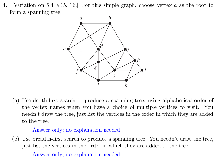 Topic: Discrete Mathematics and its Applications" Chapter 11: Tree: Spanning Trees" 4.