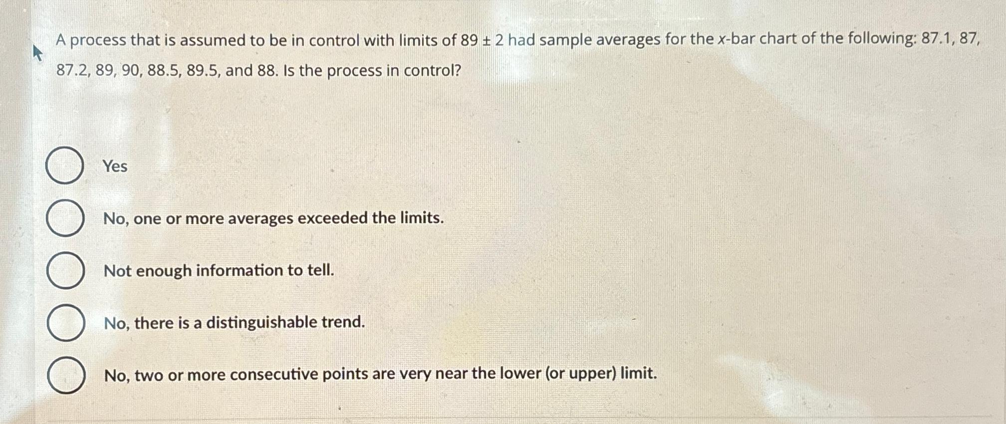  A process that is assumed to be in control with limits