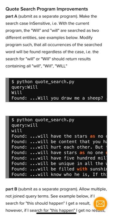 IN PYTHON Make the search case InSensitive, i.e. With the current program,