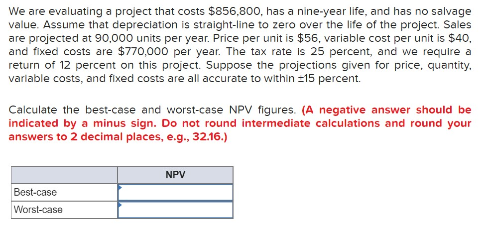 We are evaluating a project that costs $856,800, has a nine-year