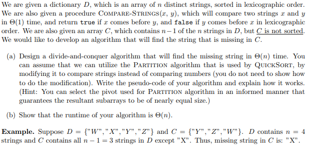  We are given a dictionary D, which is an array of