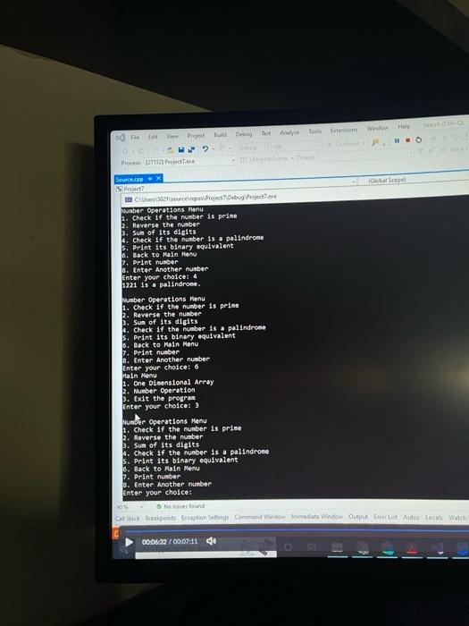 Number Operation 3. Exit the progran Enter your cholce: 1 Array Menu