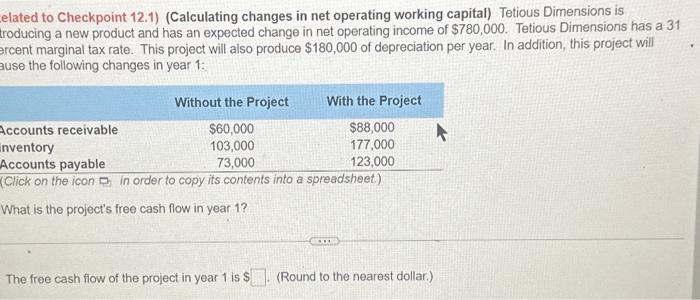  elated to Checkpoint 12.1) (Calculating changes in net operating working capital)