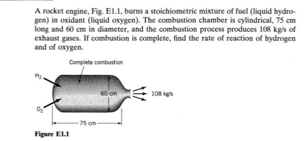  Please Answer A rocket engine, Fig. E1.1, burns a stoichiometric mixture