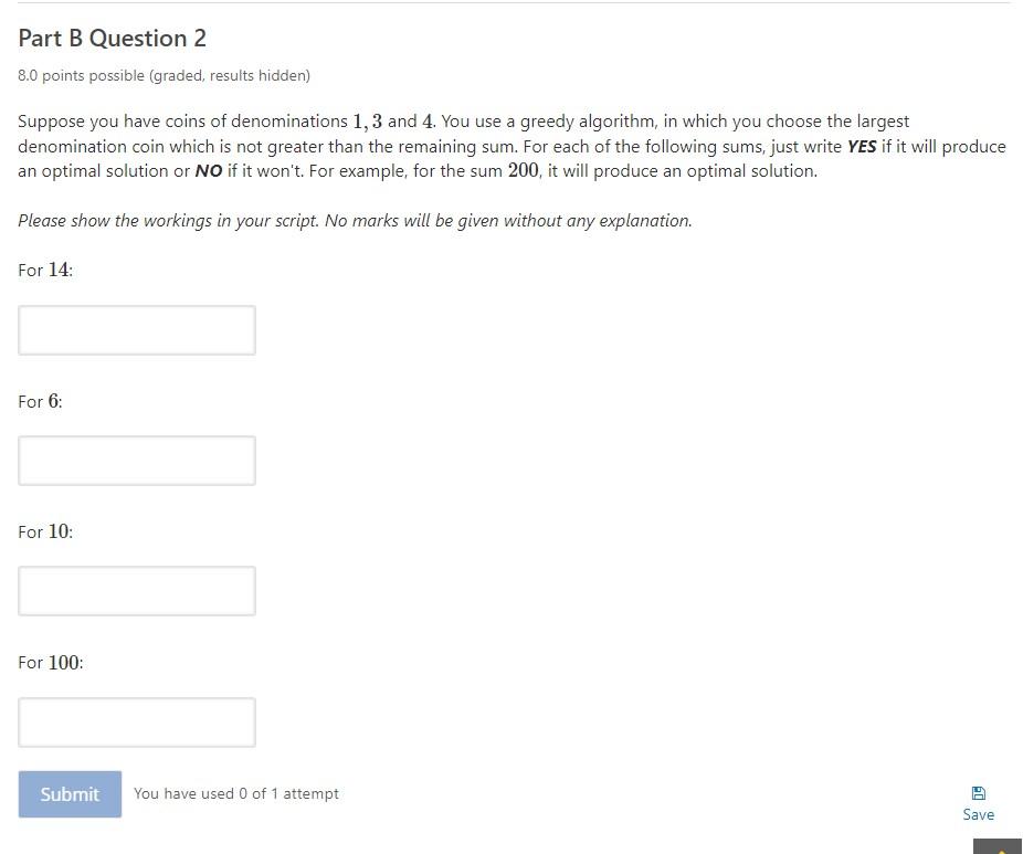  Part B Question 2 8.0 points possible (graded, results hidden) Suppose
