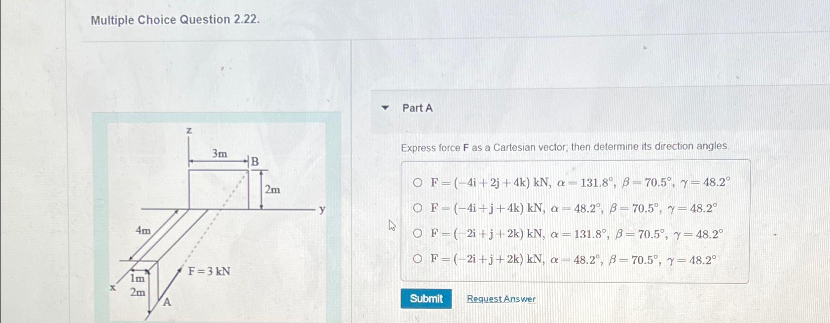 Multiple Choice Question 2.22. Part A Express force F as a