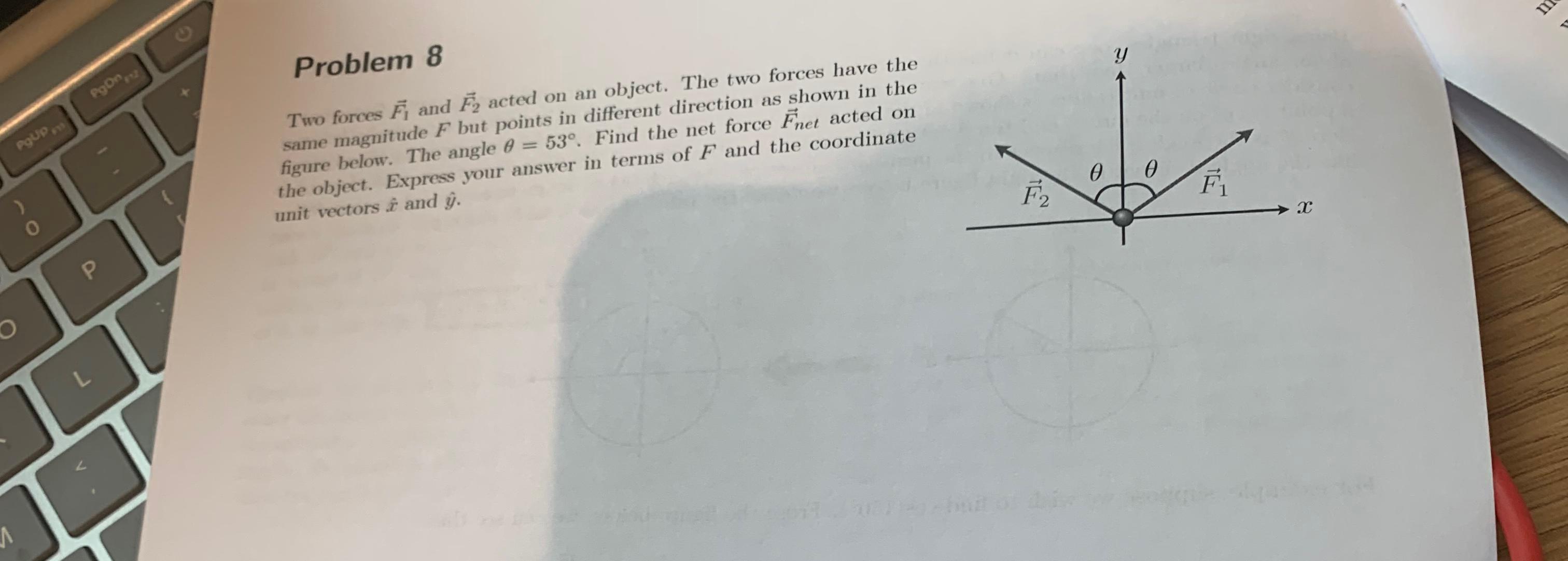  Problem 8 Two forces vec(F)1 and vec(F)2 acted on an object.