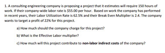  1. A consulting engineering company is proposing a project that it