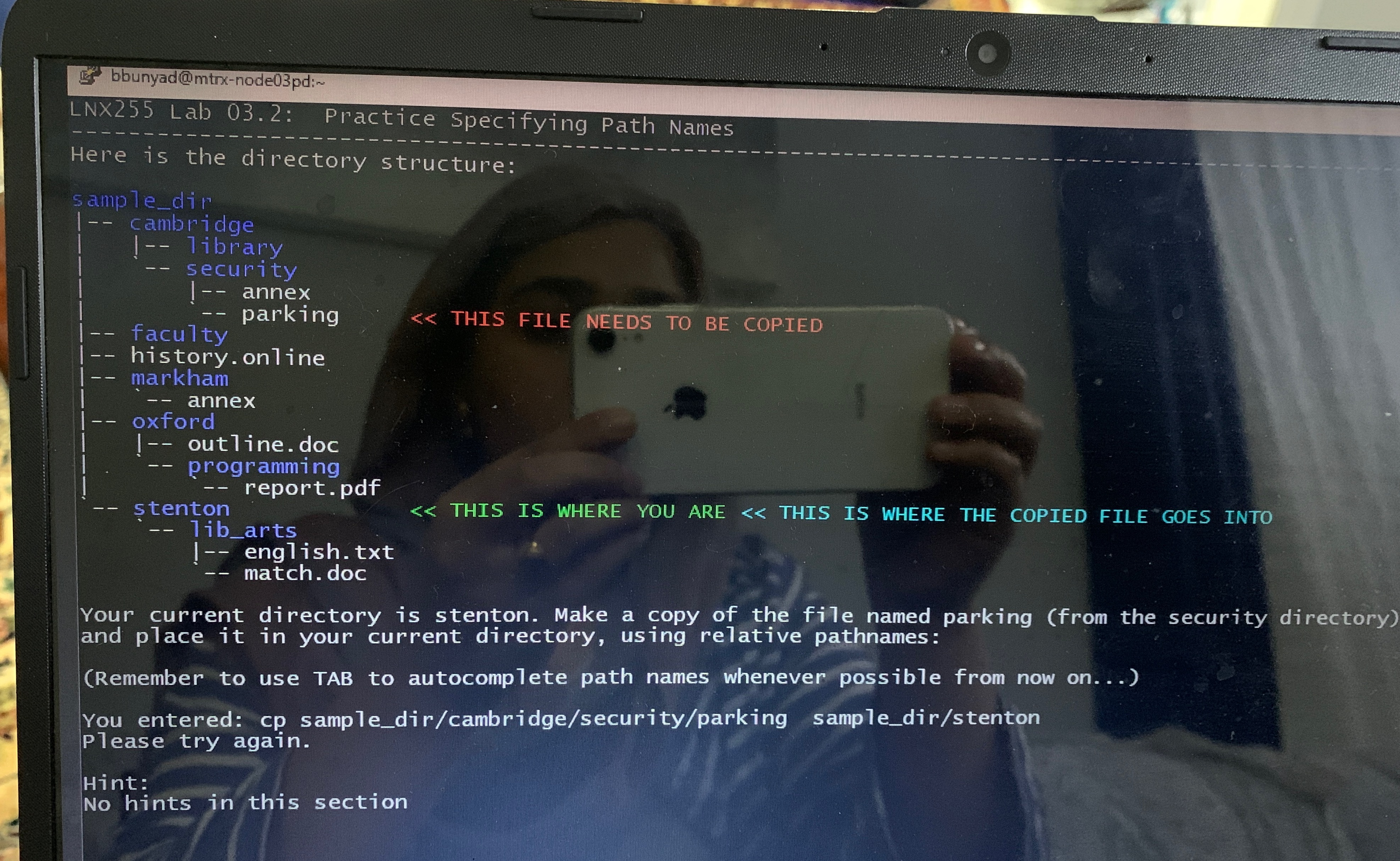  bbunyad@mtrx-node03pd: LNX255 Lab 03.2: Practice specifying Path Names Here is the