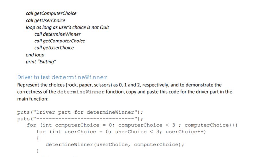 game against the computer. The computer first chooses randomly between rock, paper