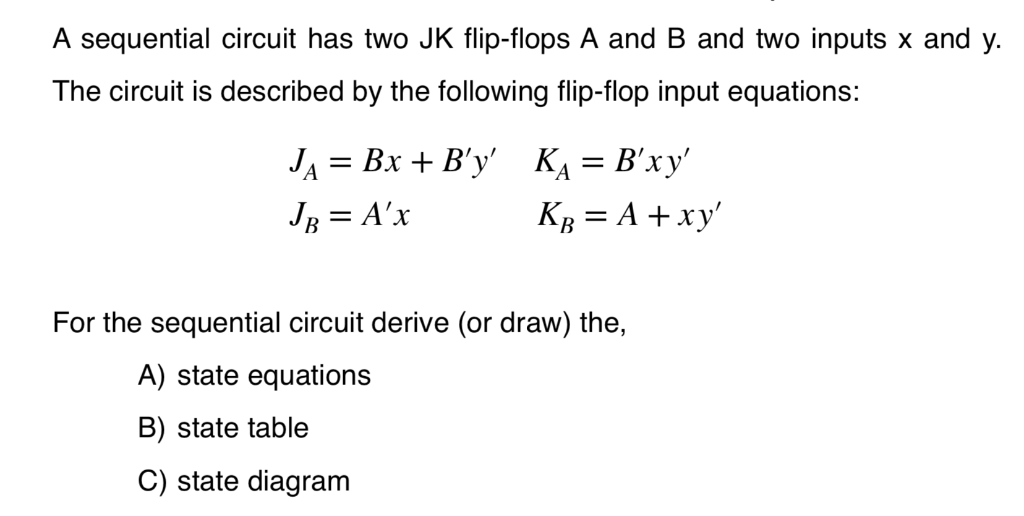  A sequential circuit has two JK flip-flops A and B and
