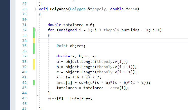 This is the PolyArea function, I don't understand why the values are
