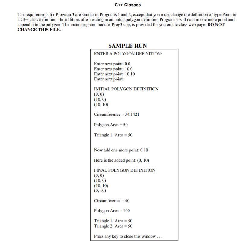 defines the length function. Struct Polygon. The main program calling the function.