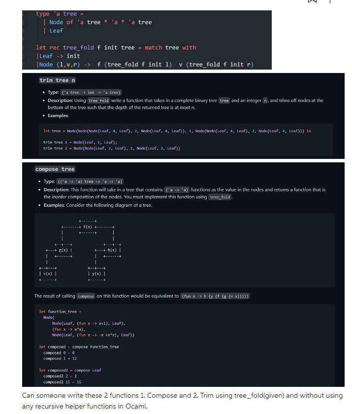  without using any recursion only using the tree_fold function given in