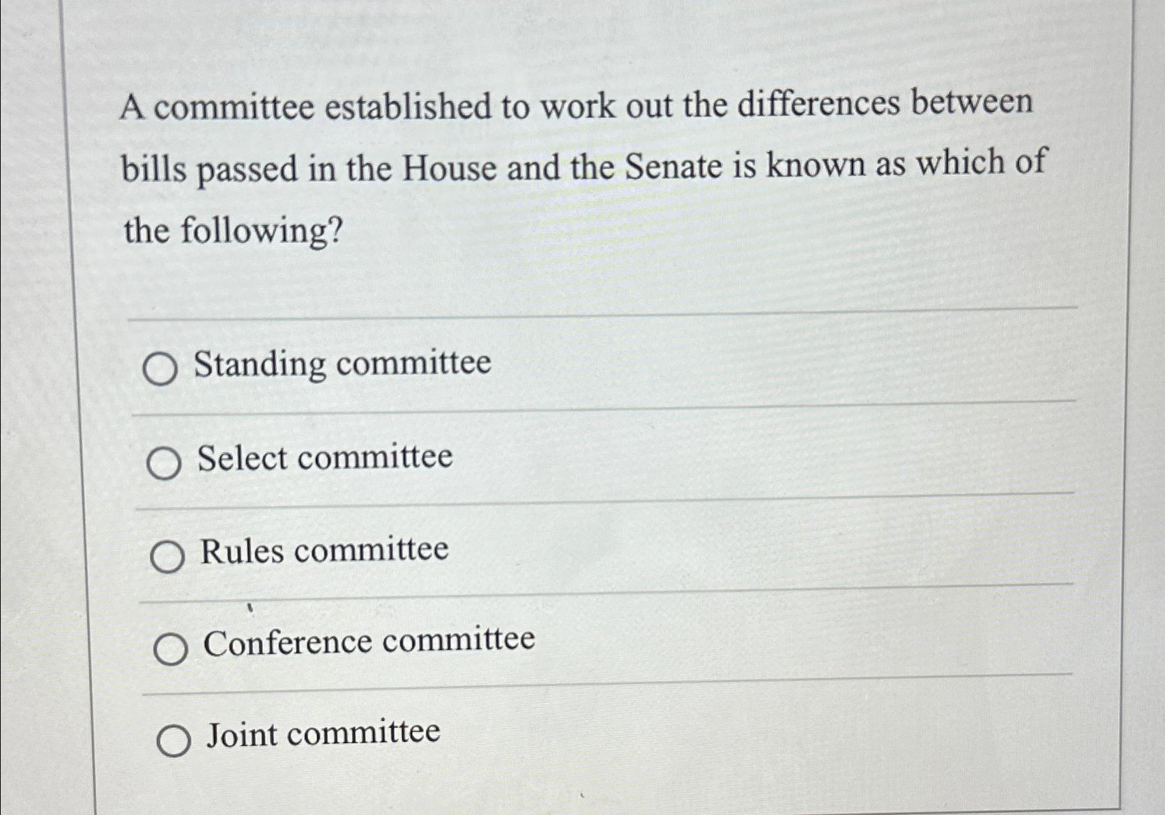 A committee established to work out the differences between bills passed